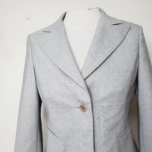 BCBG Grey Wool Pleated Back Tailored Blazer - Picture 6 of 12